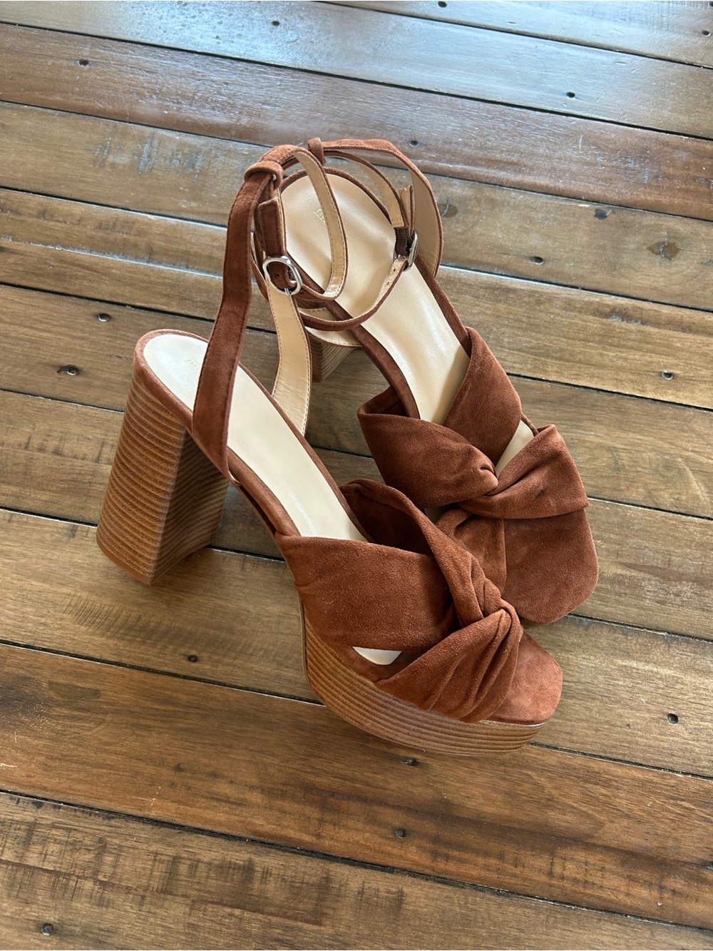Anthropologie Maeve Suede Knot Platform Brown Heels 10